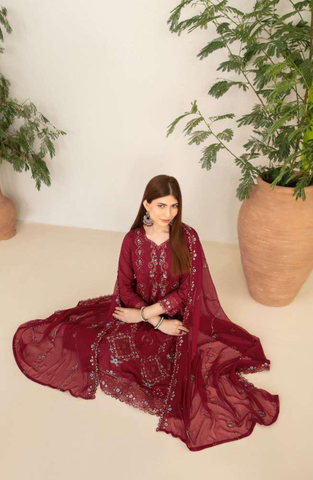 Nadia by Tawakkal Fabrics | Fancy Embroidered Cross Slub Lawn 3 Piece Unstitched Suit D-6