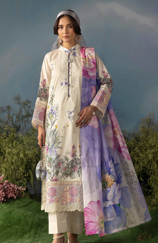 Luxury Embroidered Lawn Unstitched 3 Piece Suit Butterfly by Riaz Arts D-2