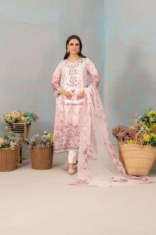 SHIRIN by Tawakkal Fabrics | Fancy Heavy Embroidered Organza 3 Piece Suit with Clutch D-1