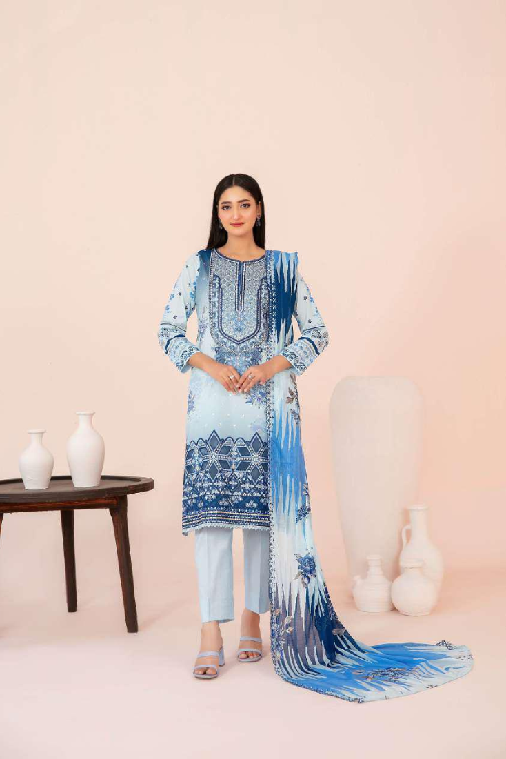 Jahzara by Tawakkal Fabrics | Embroidered Digital Printed Lawn 3 Piece Unstitched Suit D-5