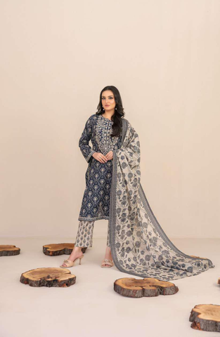 TYLA by Tawakkal Fabrics | Gala Embroidered Rotary Printed Lawn 3 Piece Unstitched Suit D-3