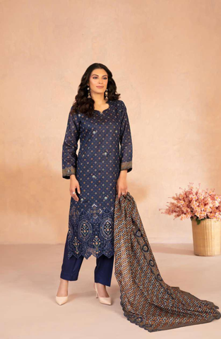 DAALIYA by Shahid Tawakkal | Embroidered Digital Printed Chamki Lawn 3 Piece Unstitched Suit D-3