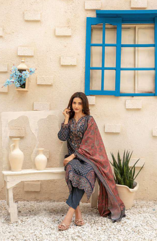 Laveen by Tawakkal Fabrics | Embroidered Digital Printed Lawn 3 Piece Unstitched Suit D-3