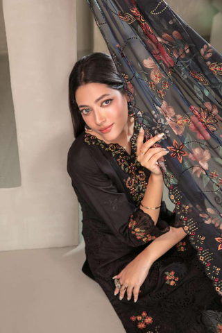 ZAYRA by Tawakkal Fabrics | Fancy Embroidered Cross Slub Lawn 3 Piece Semi-Stitched Suit D-3