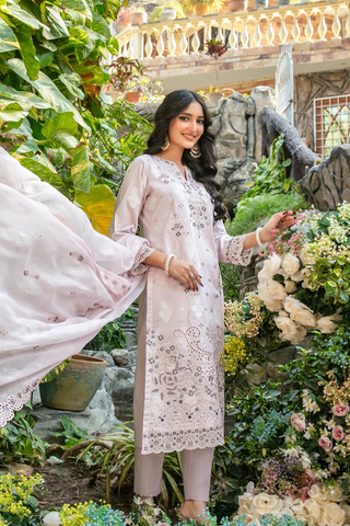 Zindagi by Tawakkal | Embroidered Broshia Lawn 3 Piece Unstitched Suit D-2