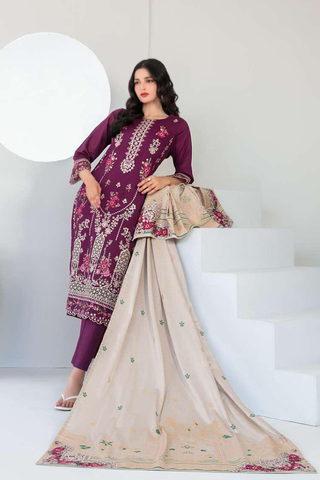 Abdar by Tawakkal | Embroidered Lawn 3 Piece Unstitched Suit D-1