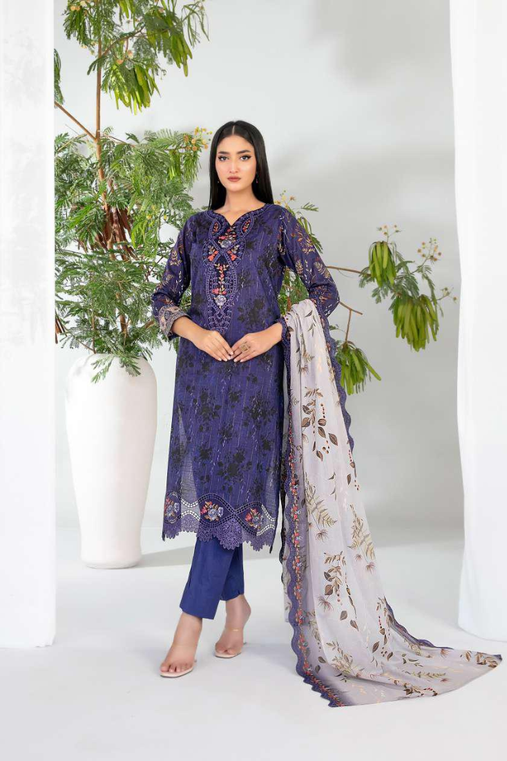 Teyana by Tawakkal Fabrics | Embroidered Digital Printed Lawn 3 Piece Unstitched Suit D-6