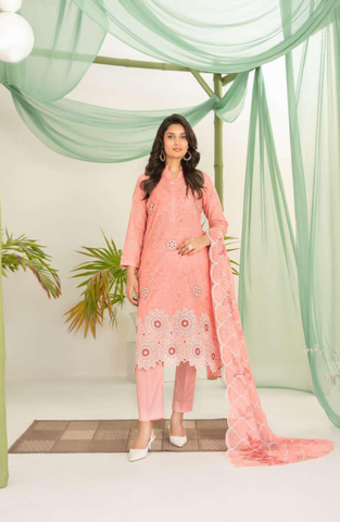 Sionya by Tawakkal Fabrics | Embroidered Digital Cross Slub Lawn 3 Piece Unstitched Suit D-2