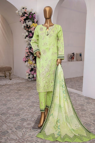 Nayab Vol 02 by HZ Textile Emb Lawn Unstitched 3 Piece  -02 Lime Green - Summer Collection