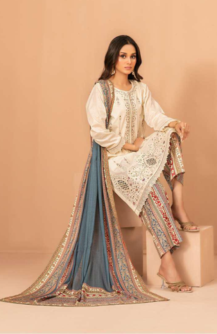 Lillia by Shahid Tawakkal | Fancy Embroidered Lawn 3 Piece Unstitched Suit D-3