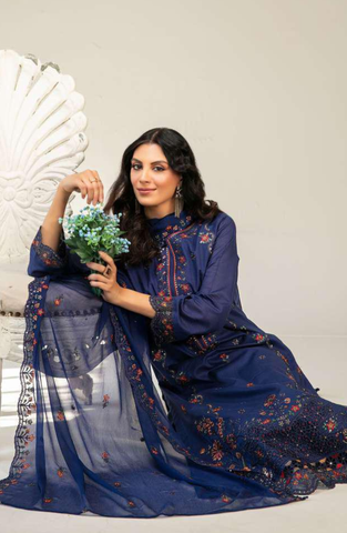 Amberea by Tawakkal Fabrics | Fancy Embroidered Lawn 3 Piece Unstitched Suit D-3