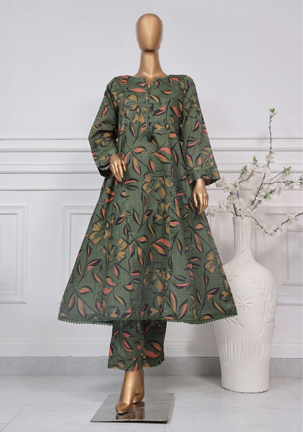 Sadabahar Peplum 2 Pieces Printed Lawn Stitched  Coll2025 D-02 GREEN