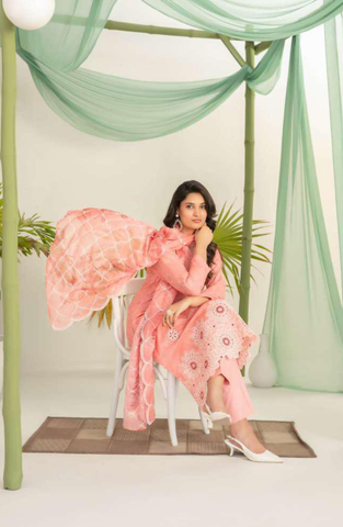 Sionya by Tawakkal Fabrics | Embroidered Digital Cross Slub Lawn 3 Piece Unstitched Suit D-2