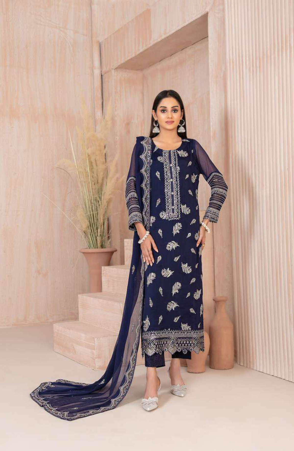 Lashkara by Tawakkal Fabrics | Fancy Embroidered Chiffon 3 Piece Semi-Stitched Suit D-3