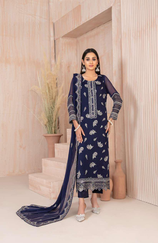 Lashkara by Tawakkal Fabrics | Fancy Embroidered Chiffon 3 Piece Semi-Stitched Suit D-3