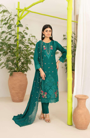 Nadia by Tawakkal Fabrics | Fancy Embroidered Cross Slub Lawn 3 Piece Unstitched Suit D-7
