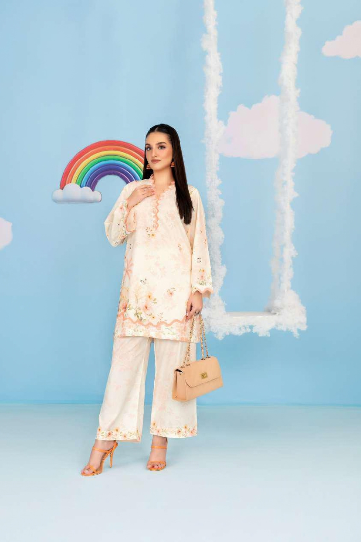 CLOUDS 2 Piece Stitched Printed Crepe Suit D-4