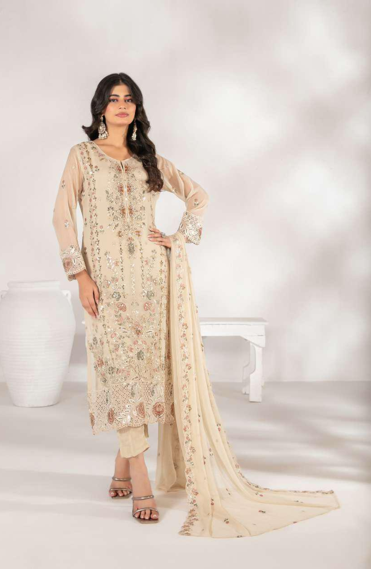 ZARISSA by Tawakkal | Fancy Embroidered Chiffon 3 Piece Semi-Stitched Suit D-3