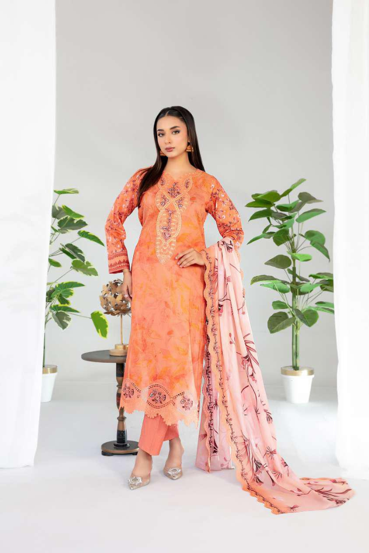Teyana by Tawakkal Fabrics | Embroidered Digital Printed Lawn 3 Piece Unstitched Suit D-7