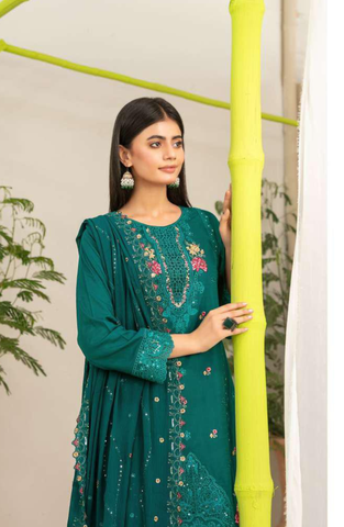 Nadia by Tawakkal Fabrics | Fancy Embroidered Cross Slub Lawn 3 Piece Unstitched Suit D-7