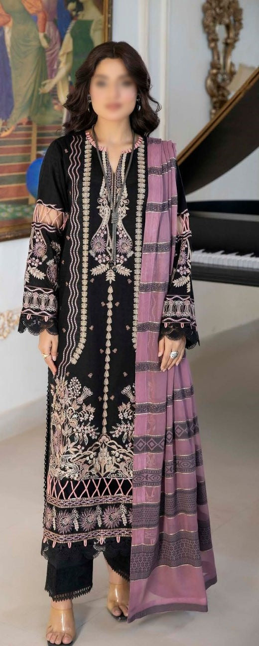 SHAB O ROZ EMB JACQUARD LAWN UN STITCHED 3 PCS JOHRA 866