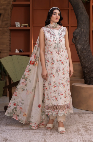 Sanam Saeed Premium | Embroidered Lawn 3 Piece Unstitched Suit D-4