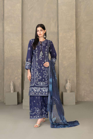 ZAYRA by Tawakkal Fabrics | Fancy Embroidered Cross Slub Lawn 3 Piece Semi-Stitched Suit D-4