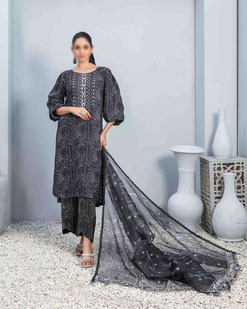 D-8023 Faha Digital Print & Embroidered Linen Coll'23 By Tawakkal Un-Stitched 3-Piece