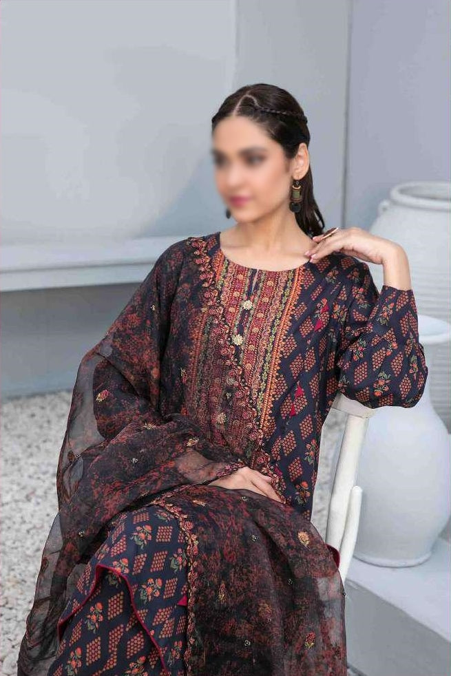 D-8024 Faha Digital Print & Embroidered Linen Coll'23 By Tawakkal Un-Stitched 3-Piece