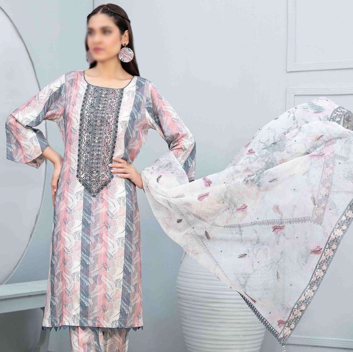 D-8029 Faha Digital Print & Embroidered Linen Coll'23 By Tawakkal Un-Stitched 3-Piece