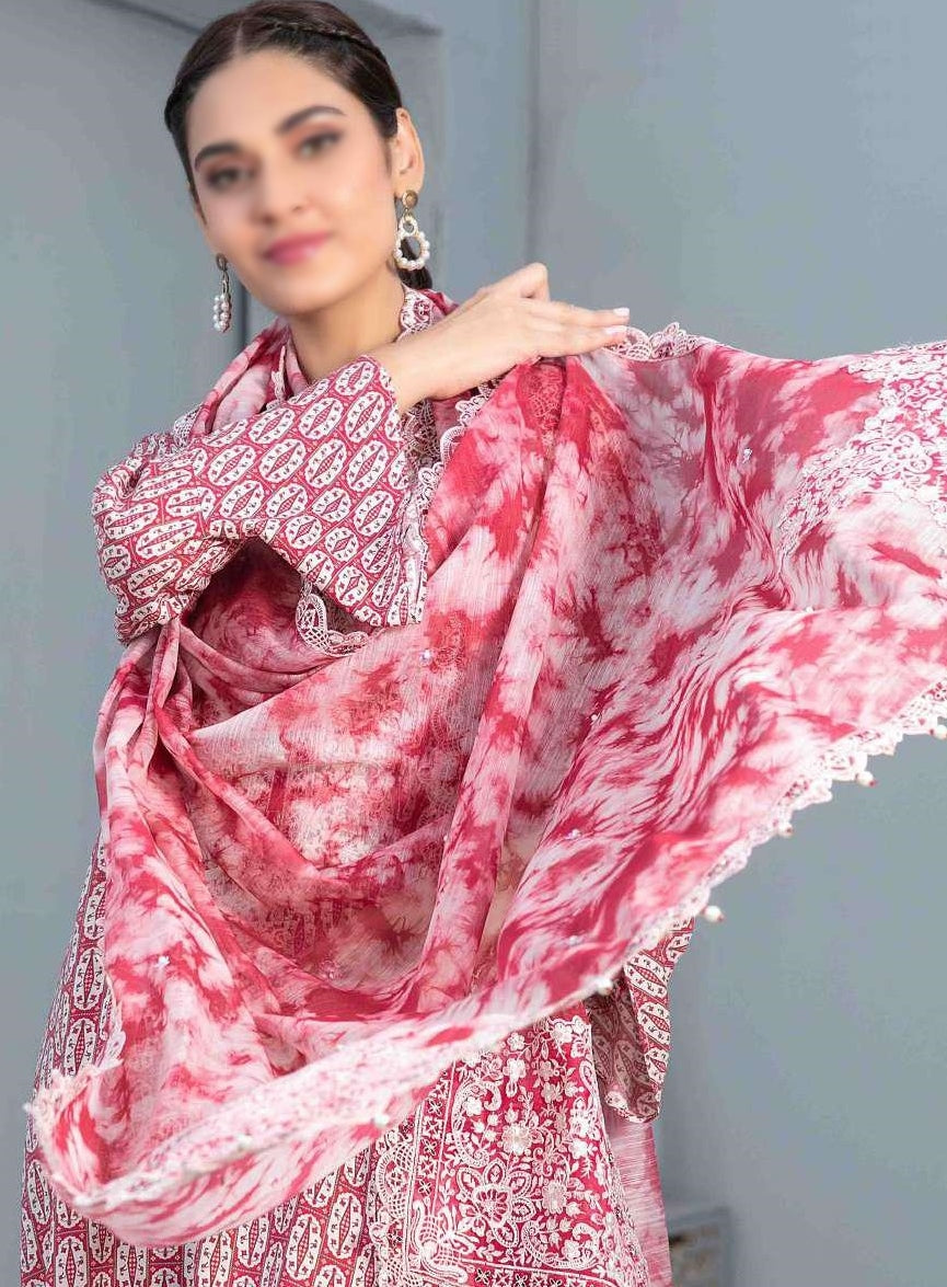D-8032 Faha Digital Print & Embroidered Linen Coll'23 By Tawakkal Un-Stitched 3-Piece