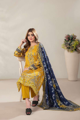 Mamora by Tawakkal Fabrics | Embroidered Digital Printed Lawn 3 Piece Unstitched Suit D-4