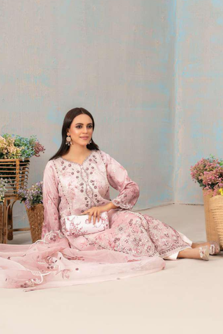 SHIRIN by Tawakkal Fabrics | Fancy Heavy Embroidered Organza 3 Piece Suit with Clutch D-1