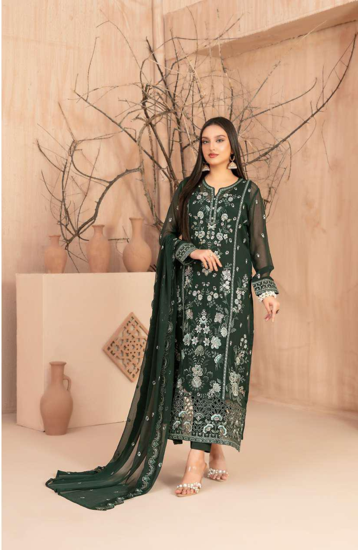 Afsanay by Tawakkal Fabrics | Fancy Embroidered Chiffon 3 Piece Unstitched Suit D-4