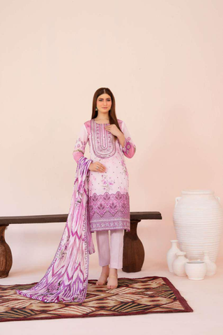 Jahzara by Tawakkal Fabrics | Embroidered Digital Printed Lawn 3 Piece Unstitched Suit D-7