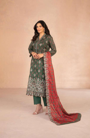 DAALIYA by Shahid Tawakkal | Embroidered Digital Printed Chamki Lawn 3 Piece Unstitched Suit D-4