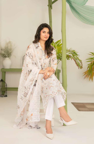 Sionya by Tawakkal Fabrics | Embroidered Digital Cross Slub Lawn 3 Piece Unstitched Suit D-3