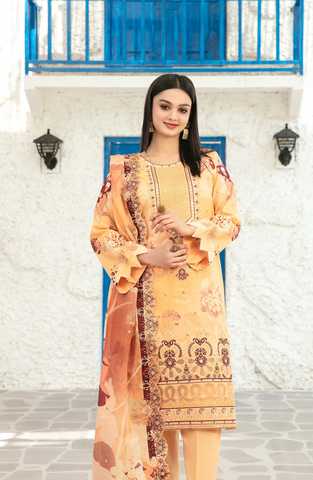 Parizah by Tawakkal | Embroidered Lawn 3 Piece Unstitched Suit D-3