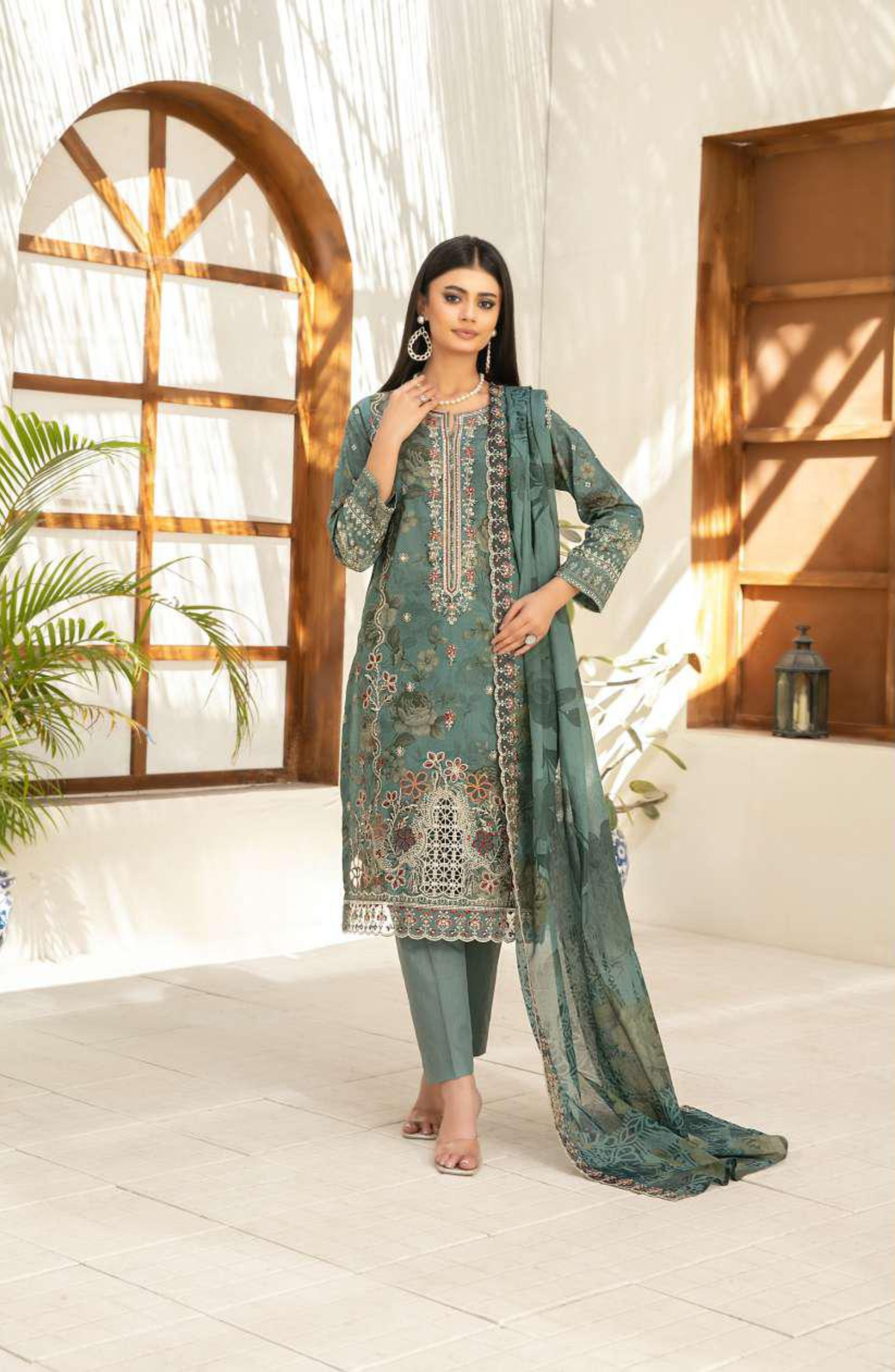 VERANDA by Shahid Tawakkal | Embroidered Digital Printed Lawn 3 Piece Unstitched Suit D-4