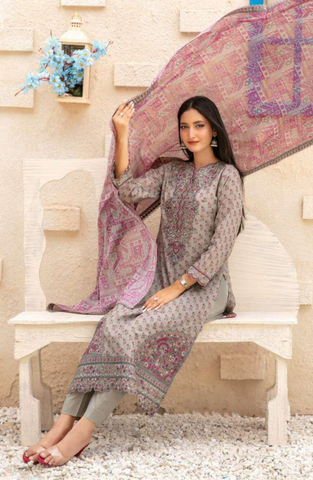 Laveen by Tawakkal Fabrics | Embroidered Digital Printed Lawn 3 Piece Unstitched Suit D-4