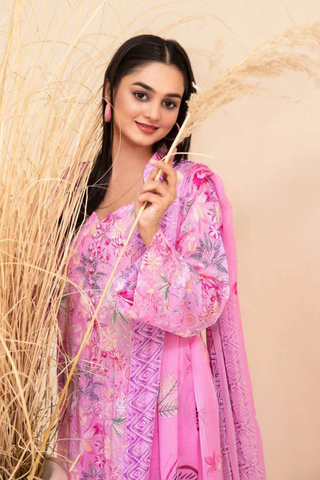 Eshanah by Tawakkal Fabrics | Embroidered Digital Printed Cross Slub Lawn 3 Piece Unstitched Suit D-1