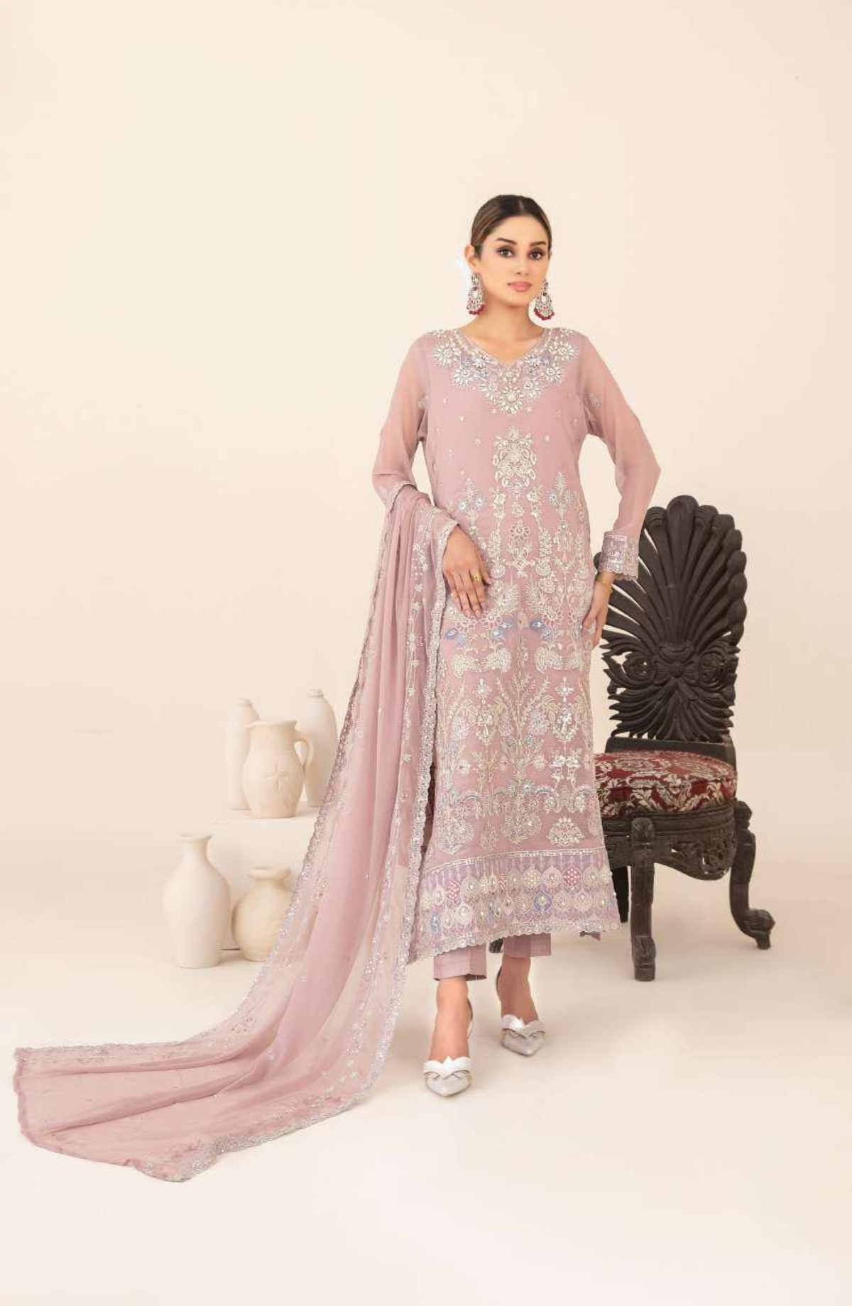 Libaas-E-Ishq by Tawakkal Fabrics | Fancy Embroidered Chiffon 3 Piece Semi-Stitched Suit D-7