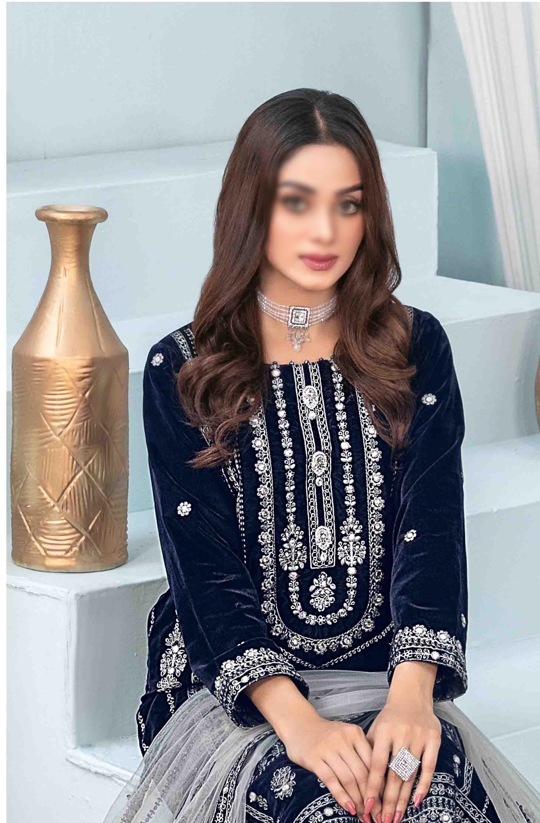 D-9828 Severina Fancy Heavy Embroidered Velvet Coll'23 By Tawakkal Un-Stitched 3Piece