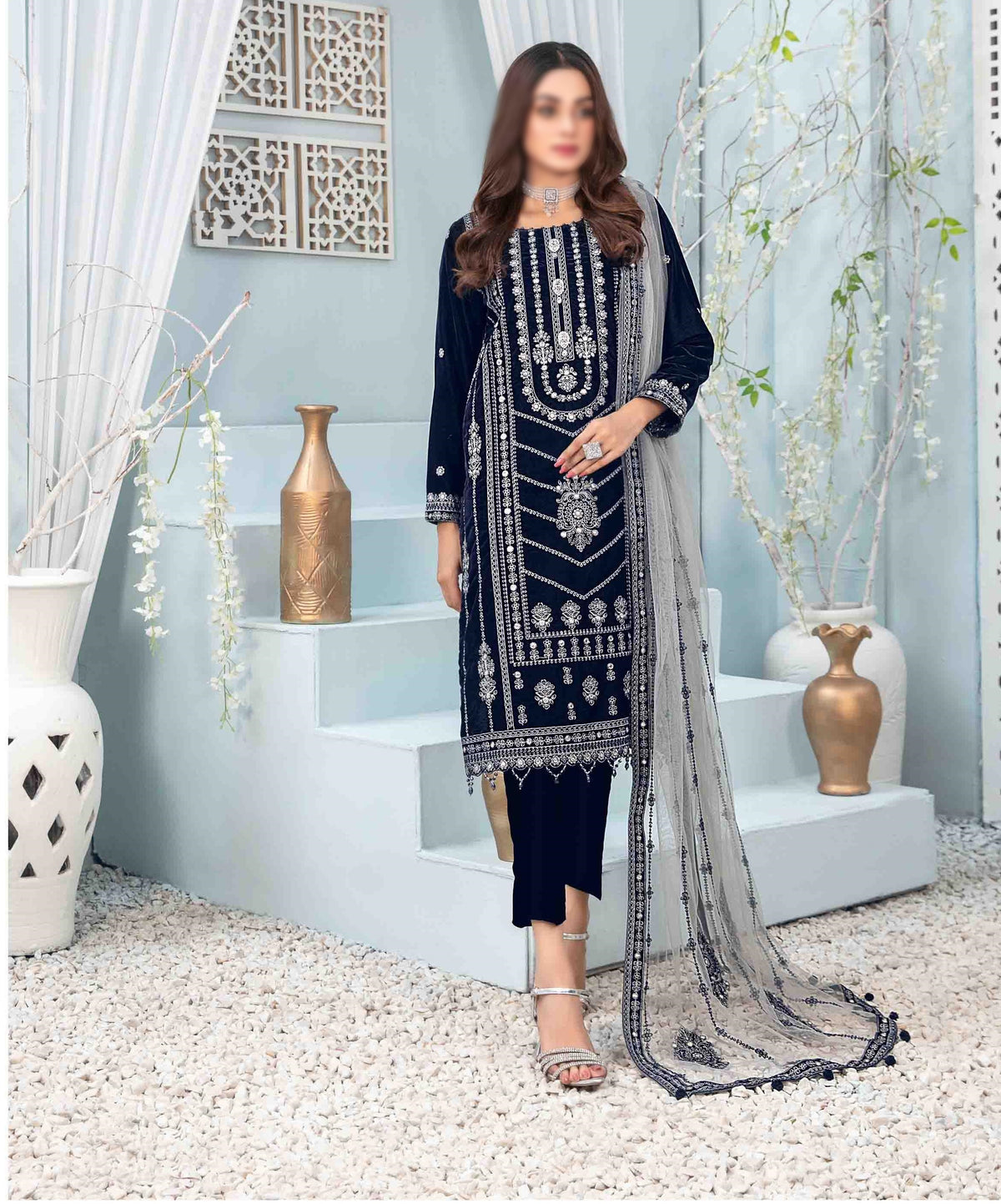 D-9828 Severina Fancy Heavy Embroidered Velvet Coll'23 By Tawakkal Un-Stitched 3Piece