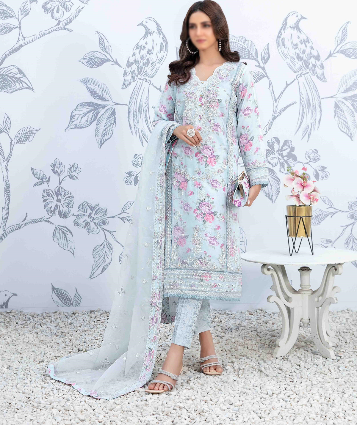 D-9917  Mah-E-Meer Fancy Embroidered Organza Coll'23 By Tawakkal Semi-Stitched With Clutch