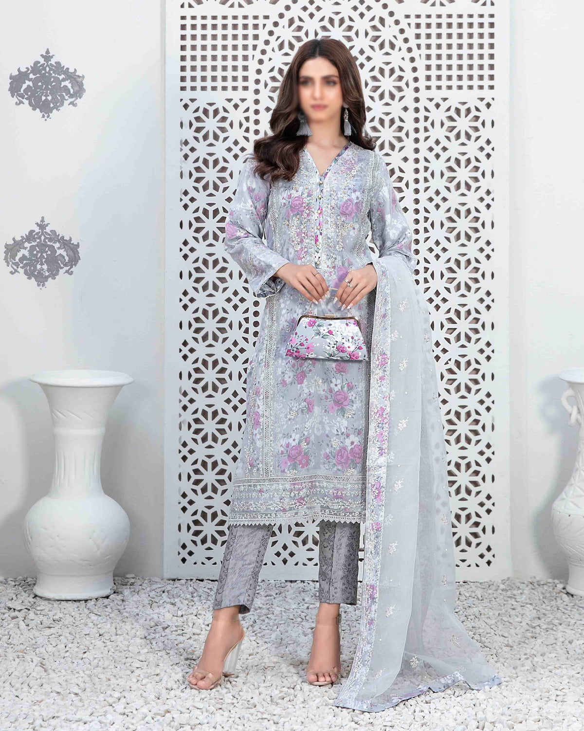 D-9922  Mah-E-Meer Fancy Embroidered Organza Coll'23 By Tawakkal Semi-Stitched With Clutch