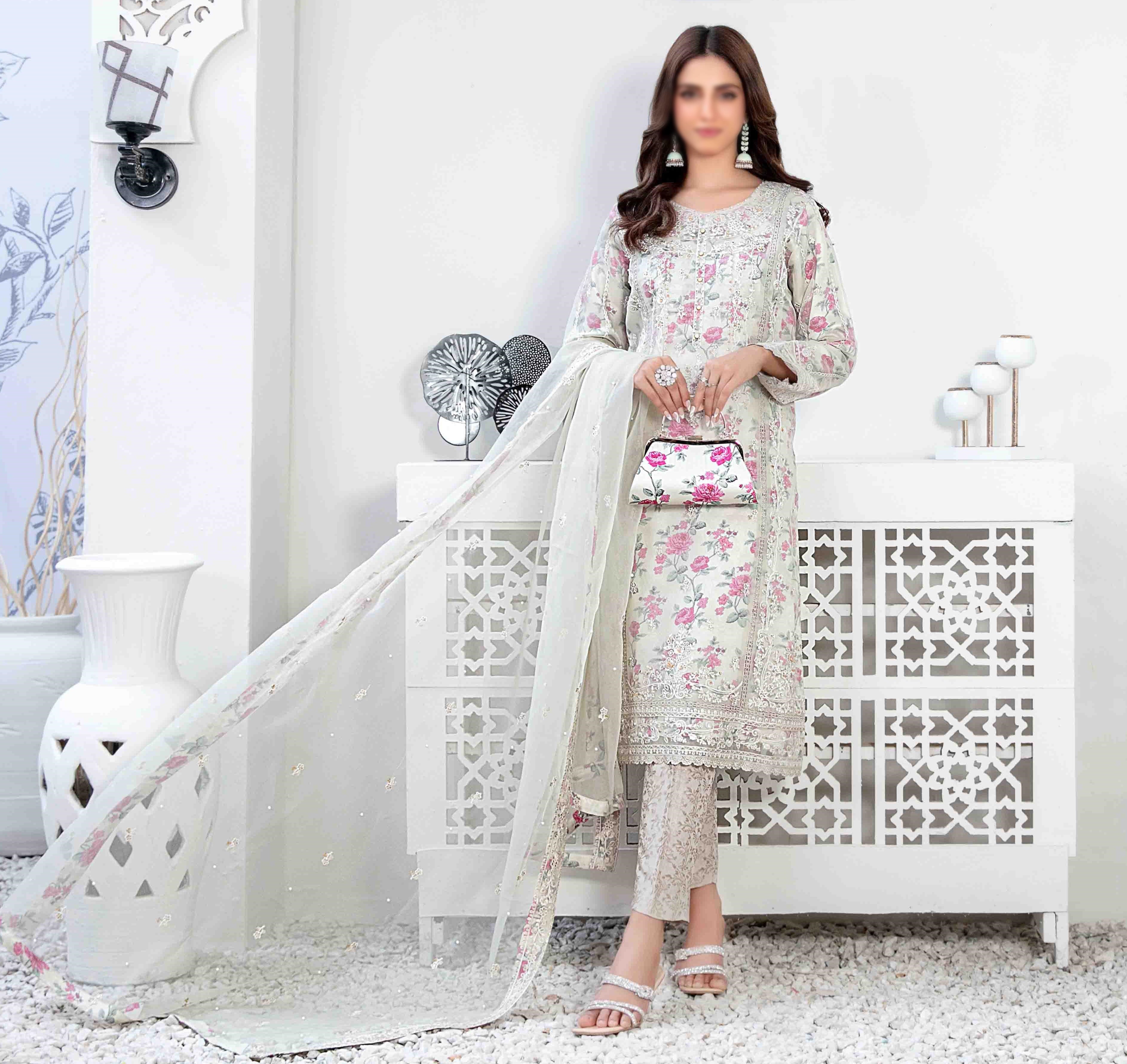 D-9924  Mah-E-Meer Fancy Embroidered Organza Coll'23 By Tawakkal Semi-Stitched With Clutch