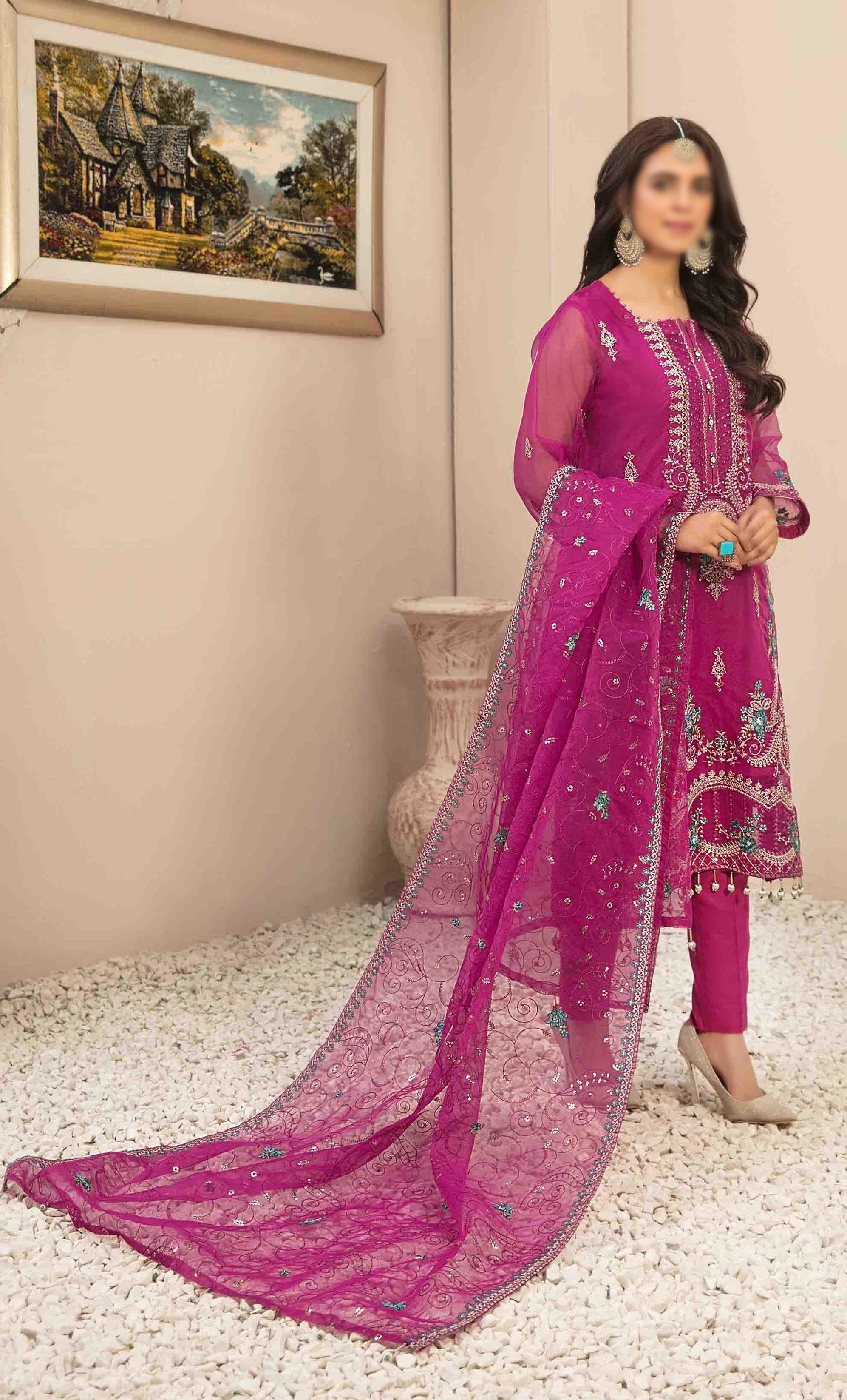 D-9960 Nashwa Embroidered Fancy Organza Collection By Tawakkal Un-Stitched 3 Piece