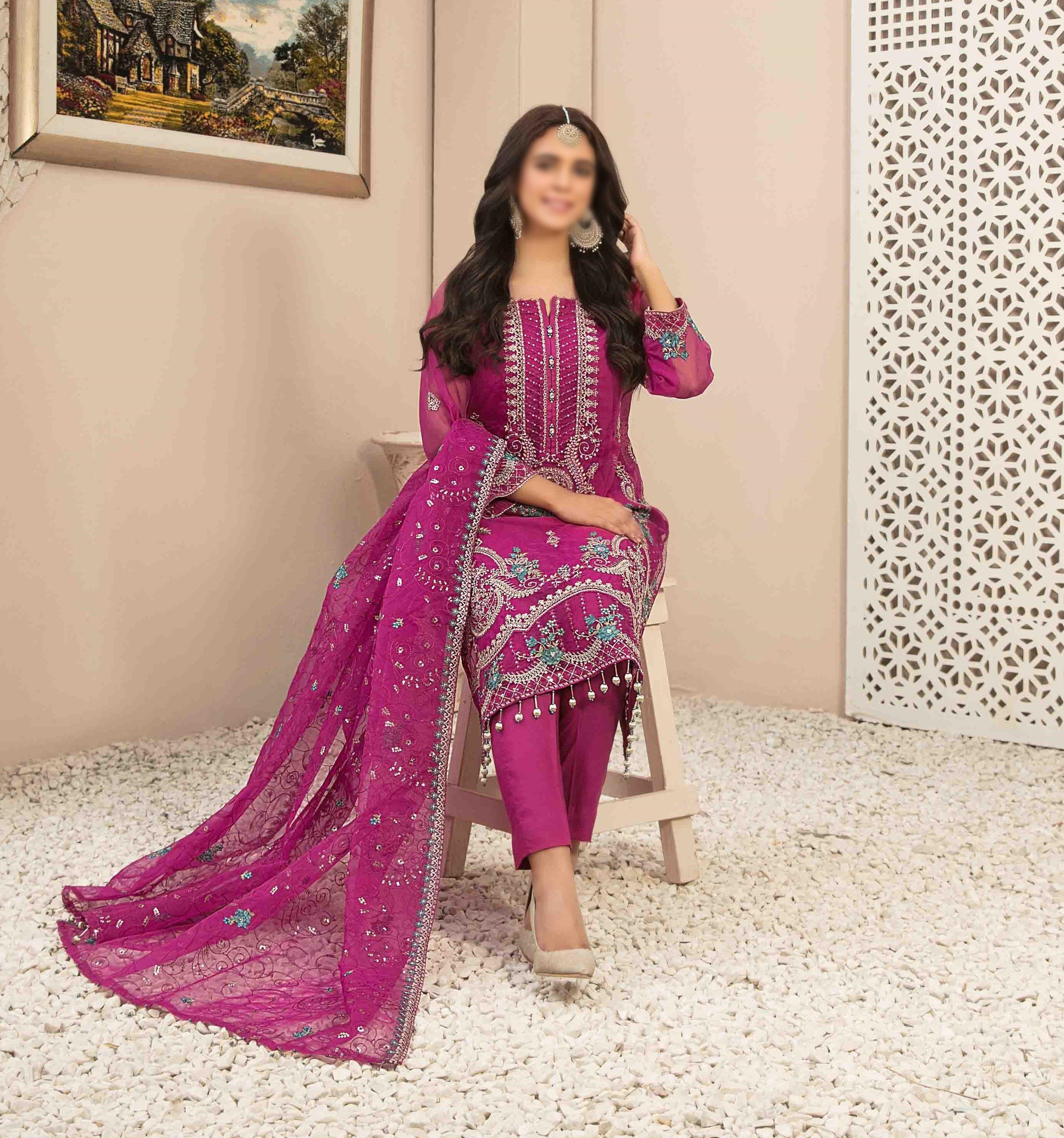 D-9960 Nashwa Embroidered Fancy Organza Collection By Tawakkal Un-Stitched 3 Piece