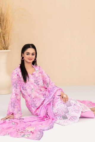 Eshanah by Tawakkal Fabrics | Embroidered Digital Printed Cross Slub Lawn 3 Piece Unstitched Suit D-1